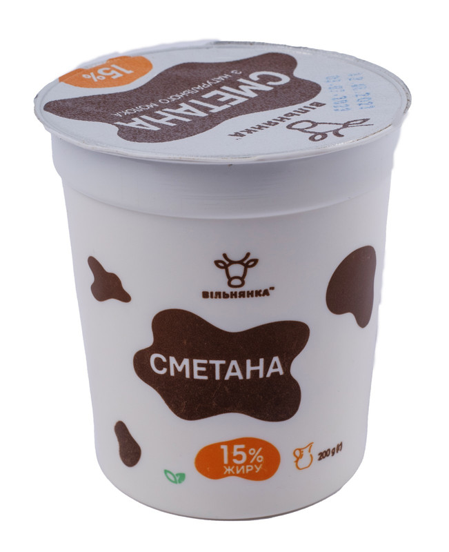 Сметана ВІЛЬНЯНКА стакан пластиковий, 15%, 200г